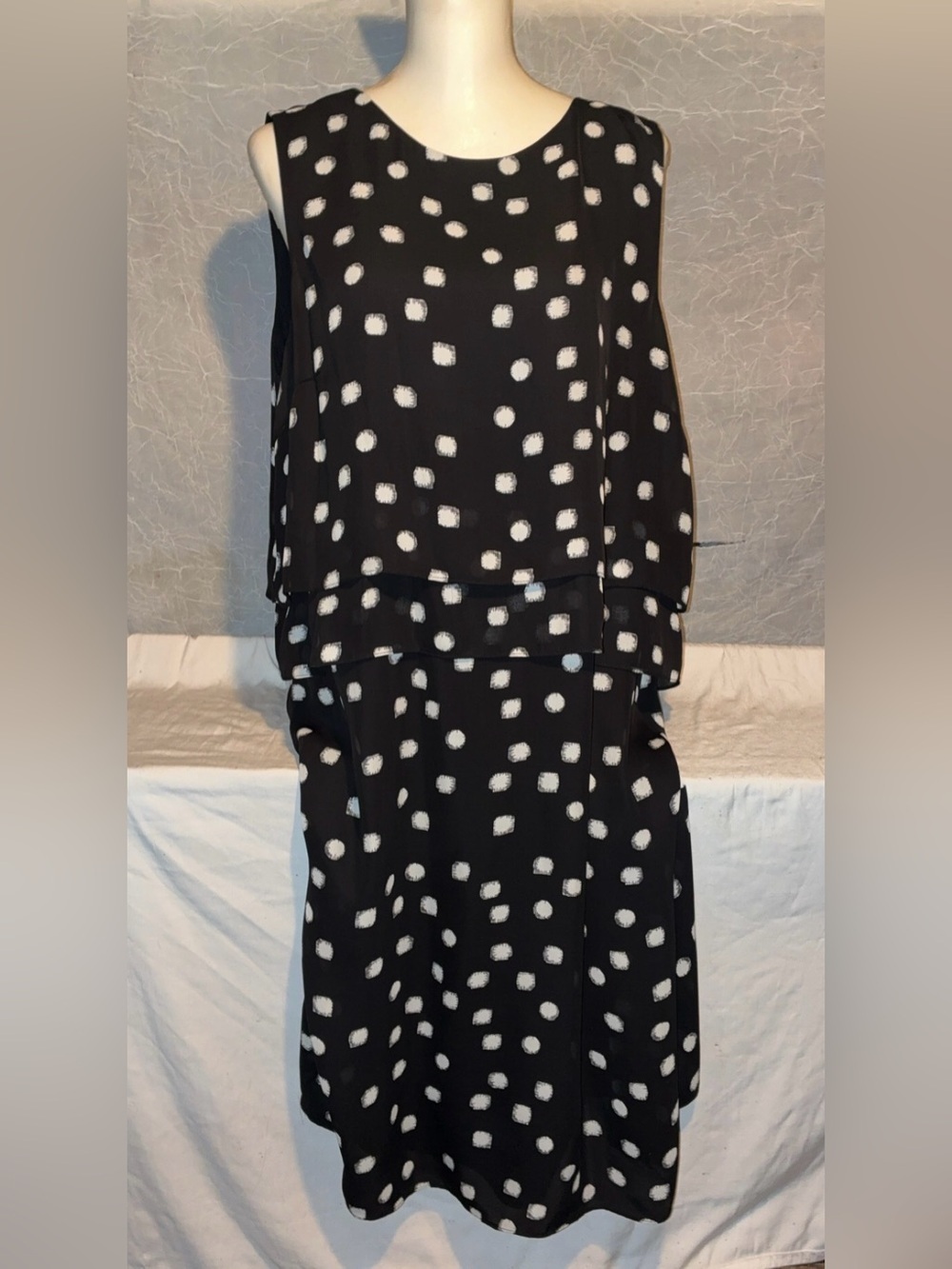 Rafaella NWT Black & White Polka Dot Layered Shift Dress Size 16